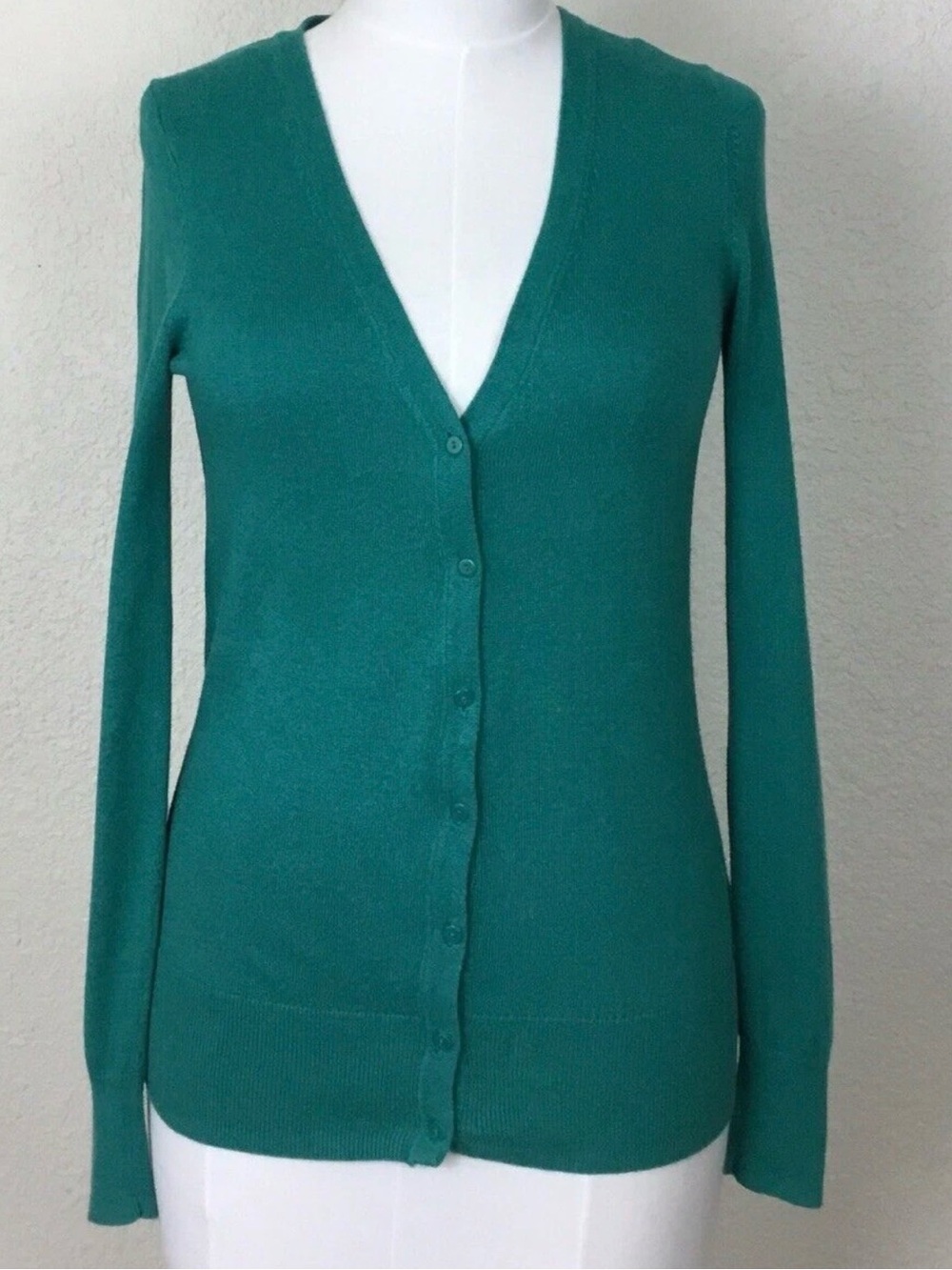 Women's Teal V-Neck Button Cardigan Sweater